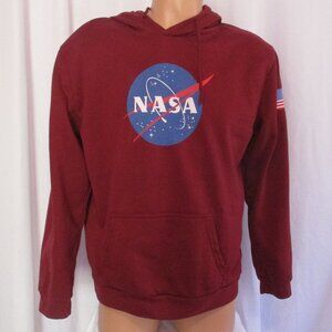 NASA Hoodie Large Burgundy Pullover Meatball Logo Flag Sleeve Sweatshirt